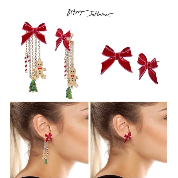 Betsey Johnson Red and Green  Holiday Earrings - Picture 9 of 16